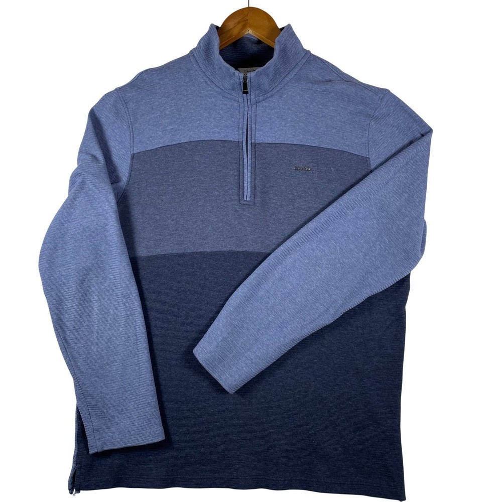 Calvin Klein Men's Blue Striped Quarter Zip Pullover Sweater Size L 100 Cotton